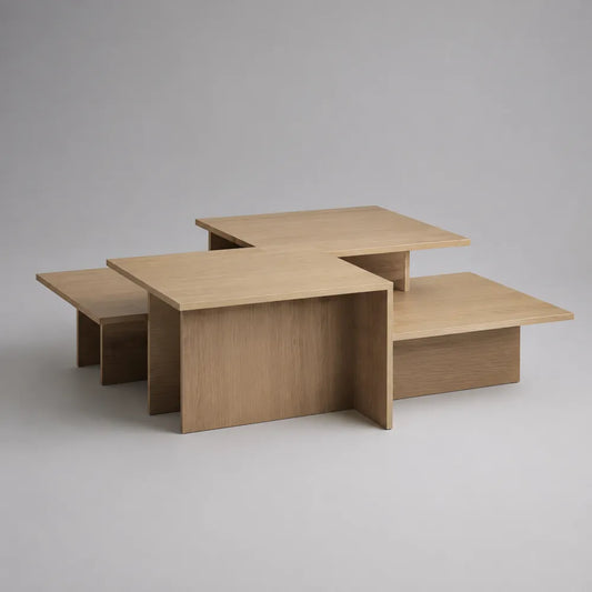Tavolini da caffè set 4 pezzi componibili 120 x 60 x 45 cm legno MDF effetto rovere naturale forma rettangolare modulare